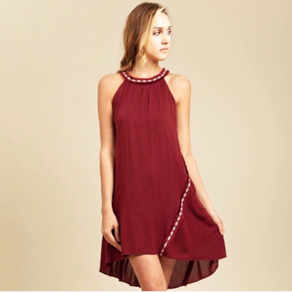 Anthropologie Moon River Burgundy Halter Dress - Picture 2 of 8